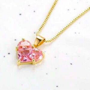 Pink Diamond heart Necklace Pendant costume jewelry gold chain Crystal gift NEW